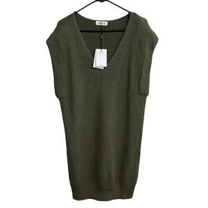 Minimalist Knit Tunic Dress Naadam Cashmere Cotton Army Green Size L
